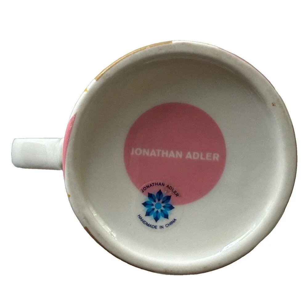 Jonathan Adler House Of Cards Mug Retro Ceramic Coffee Cup MCM Orange Red Gold